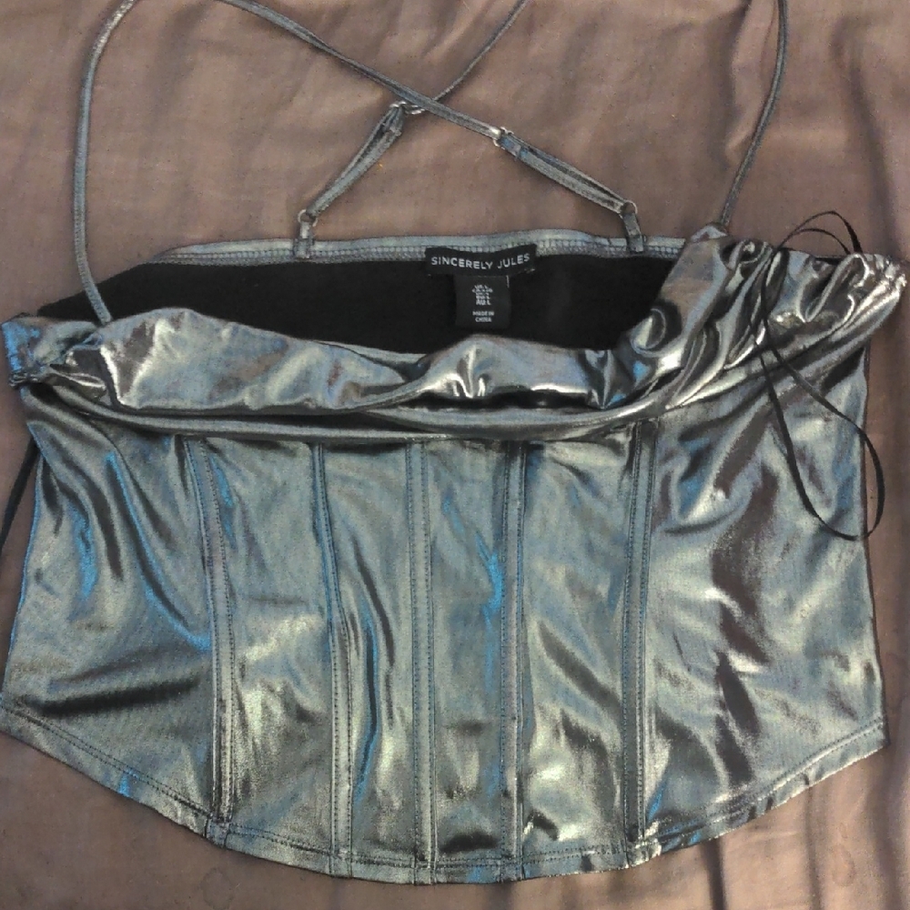 Sincerely Jules Silver Sleeveless Bustier Bodysuit